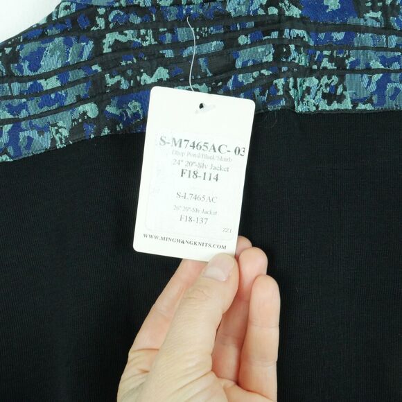 Ming Wang XS Jacket Career Blazer Artsy Blue Print Mixed Media Open Elegant - Picture 8 of 8